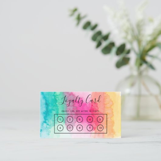 レインボーカラフルウォーター色カスタムロイヤリティカード 名刺 (スタンド正面)