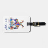 レインボーカラフルウォーター色ギラフェパーソナライズされた ラゲッジタグ (正面横)