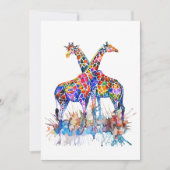レインボーカラフルウォーター色（ばちゃばちゃ）跳ねるジラフェス カード (正面)