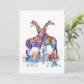 レインボーカラフルウォーター色(ばちゃばちゃ)跳ねるジラフェス カード (スタンド正面)