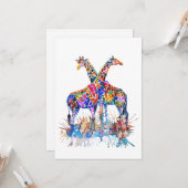レインボーカラフルウォーター色(ばちゃばちゃ)跳ねるジラフェス カード (正面/裏面インサイチュ)