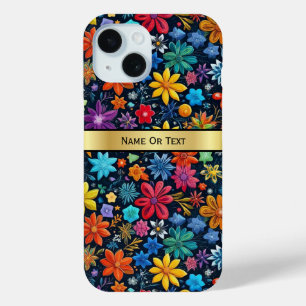 レインボーカラフルエレガンスユニーク:フローラルパターン iPhone 15ケース