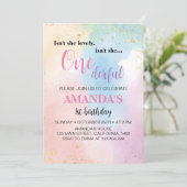 レインボーカラフルオネダーフル1歳の誕生日招待状 招待状 (スタンド正面)