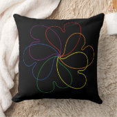 レインボーカラフルオンブラックシックハートフラワー クッション (ブランケット)