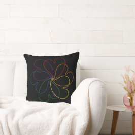 レインボーカラフルオンブラックシックハートフラワー クッション