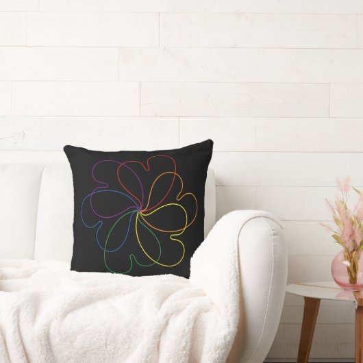 レインボーカラフルオンブラックシックハートフラワー クッション (ソファ)