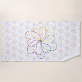 レインボーカラフルオンホワイトシックハートフラワー ビーチタオル (正面)