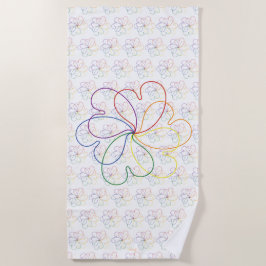 レインボーカラフルオンホワイトシックハートフラワー ビーチタオル