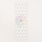 レインボーカラフルオンホワイトシックハートフラワー ヨガマット (正面)