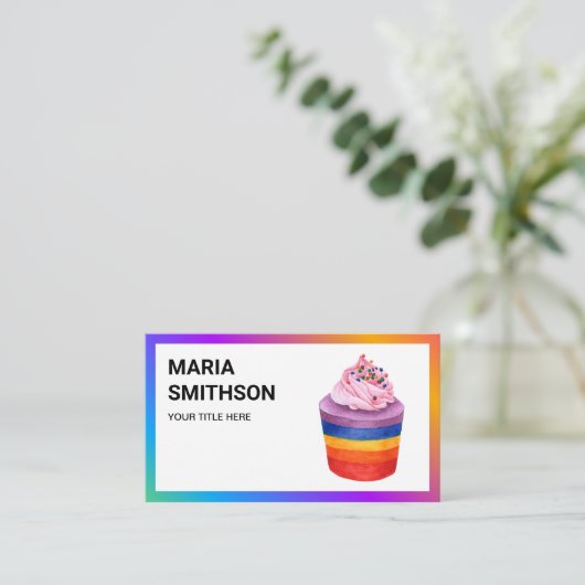 レインボーカラフルカップケーキパティシシェフベーカリー 名刺 (スタンド正面)