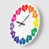 レインボーカラフルカラーハートオン白 ラージ壁時計 (傾斜)