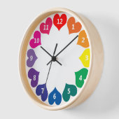 レインボーカラフルカラーハートオン白 壁時計 (傾斜)