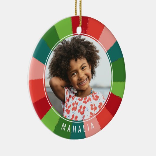 レインボーカラフルカラーホイールキッズフォトクリスマス セラミックオーナメント (右)