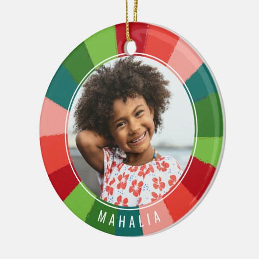 レインボーカラフルカラーホイールキッズフォトクリスマス セラミックオーナメント (左)