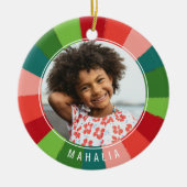 レインボーカラフルカラーホイールキッズフォトクリスマス セラミックオーナメント (正面)