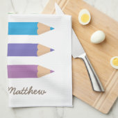 レインボーカラフルカラーリングペンシルスクールキッズ キッチンタオル (四つ折り)