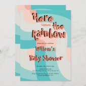 レインボーカラフルカラー波抽象芸術ベビーシャワー 招待状 (正面/裏面)