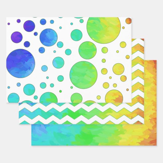 レインボーカラフルカラー調整パターン ラッピングペーパーシート (セット)