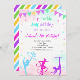 レインボーカラフルガールズギムナスト誕生日招待状 招待状