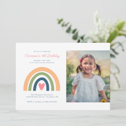 レインボーカラフルガールズ誕生日 – 写真 招待状 (スタンド正面)