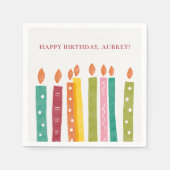 レインボーカラフルキャンドルハッピーバースデータイポグラフィ スタンダードカクテルナプキン (正面)