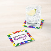 レインボーカラフルクライスクロスストライプ誕生日 ペーパーコースター (インサイチュ)