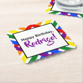 レインボーカラフルクライスクロスストライプ誕生日 ペーパーコースター (アングル)