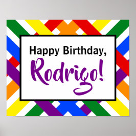 レインボーカラフルクライスクロスストライプ誕生日 ポスター