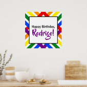 レインボーカラフルクライスクロスストライプ誕生日 ポスター (キッチン)