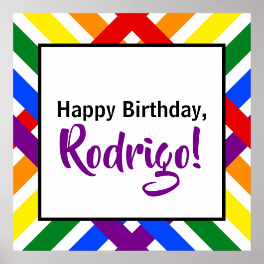 レインボーカラフルクライスクロスストライプ誕生日 ポスター (正面)