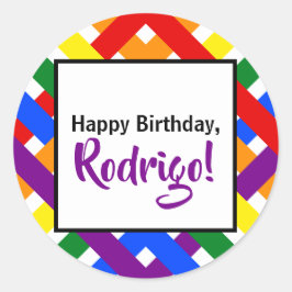 レインボーカラフルクライスクロスストライプ誕生日 ラウンドシール