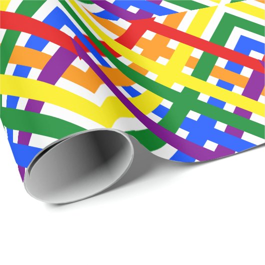 レインボーカラフルクライスクロスストライプ誕生日 ラッピングペーパー (ロールコーナー)