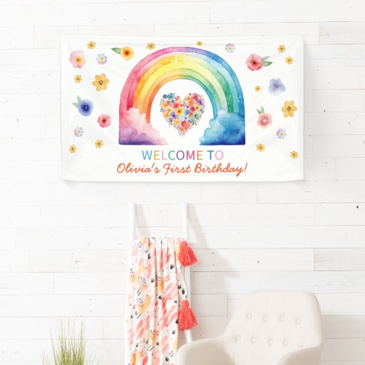 レインボーカラフルクラウドフラワーハートへようこそ 横断幕 (インサイチュ)