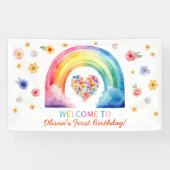 レインボーカラフルクラウドフラワーハートへようこそ 横断幕 (横)