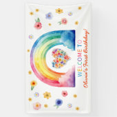 レインボーカラフルクラウドフラワーハートへようこそ 横断幕 (縦)