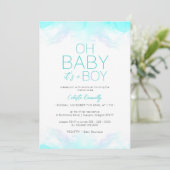 レインボーカラフルクラウドホワイトオ男の赤ちゃんシャワー 招待状 (スタンド正面)