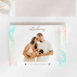 レインボーカラフルクラウド写真誕生のお知らせ 案内ポストカード