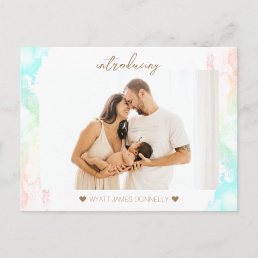 レインボーカラフルクラウド写真誕生のお知らせ 案内ポストカード (正面)