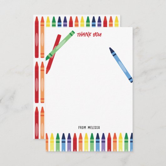 レインボーカラフルクレヨンかわいいモノグラムの子供 サンキューカード (正面/裏面)