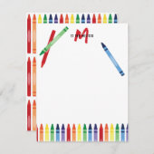 レインボーカラフルクレヨンかわいいモノグラムの子供 ノートカード (正面/裏面)