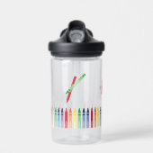 レインボーカラフルクレヨンかわいいモノグラムスクール ウォーターボトル (正面)