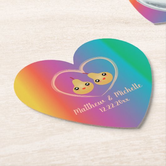 レインボーカラフルグラデーションパーフェクト梨かわいい結婚ズ ペーパーコースター (アングル)