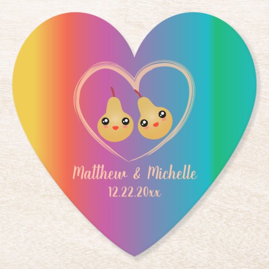 レインボーカラフルグラデーションパーフェクト梨かわいい結婚ズ ペーパーコースター (正面)