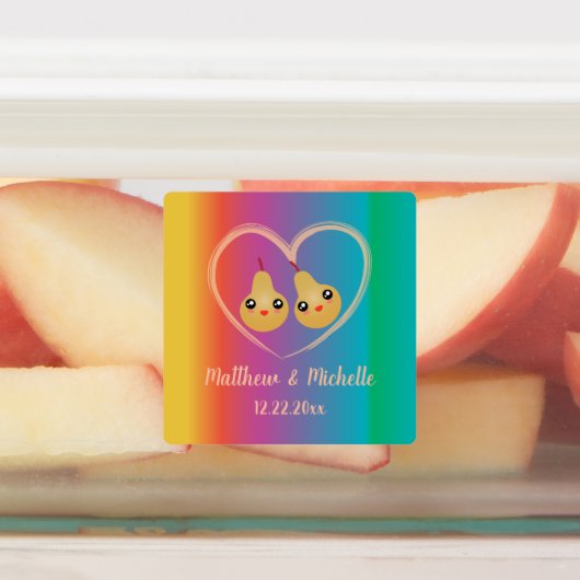 レインボーカラフルグラデーションパーフェクト梨かわいい結婚ズ ラベル (貼付)