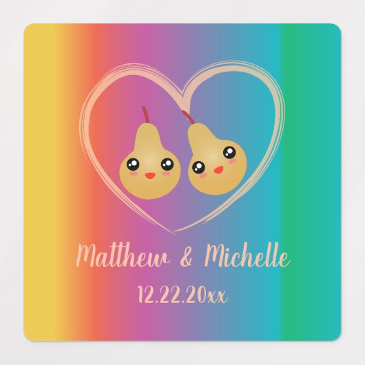 レインボーカラフルグラデーションパーフェクト梨かわいい結婚ズ ラベル (デザイン1)