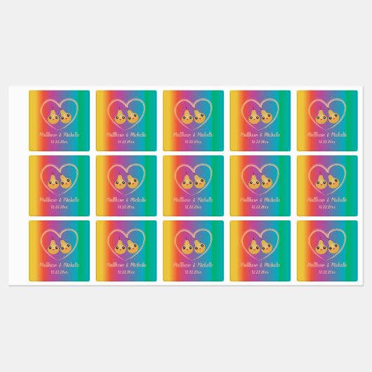 レインボーカラフルグラデーションパーフェクト梨かわいい結婚ズ ラベル (シート)