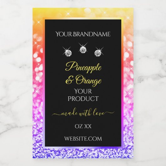 レインボーカラフルグリッターとブラックプロダクトラベル フードラベル (シングルラベル)