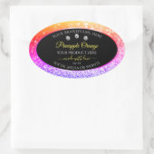 レインボーカラフルグリッターとブラックプロダクトラベル 楕円形シール (バッグ)