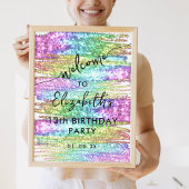 レインボーカラフルグリッターアートパーティーウェルカムサイン ポスター