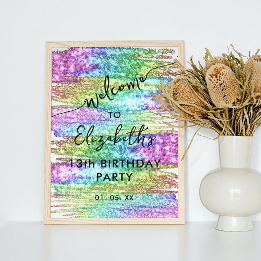 レインボーカラフルグリッターアートパーティーウェルカムサイン ポスター